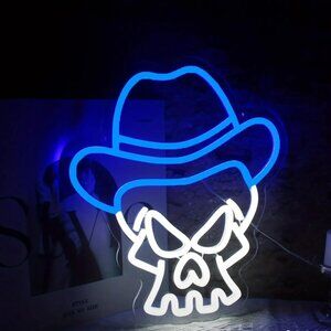 COWBOYS BLUE HAT SKULL NEON LED SIGN